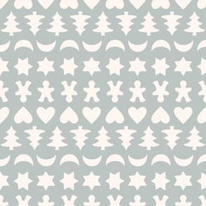 Cookie Cutters / medium scale / soft mint green traditional Christmas motifs line art pattern