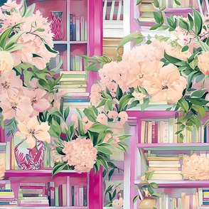 Bouquets & Bestsellers - Cream/Bright Pink - Wallpaper 