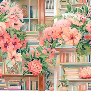 Bouquets & Bestsellers -Coral - Wallpaper