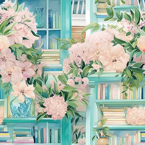 Bouquets & Bestsellers - Cream/Aqua - Wallpaper