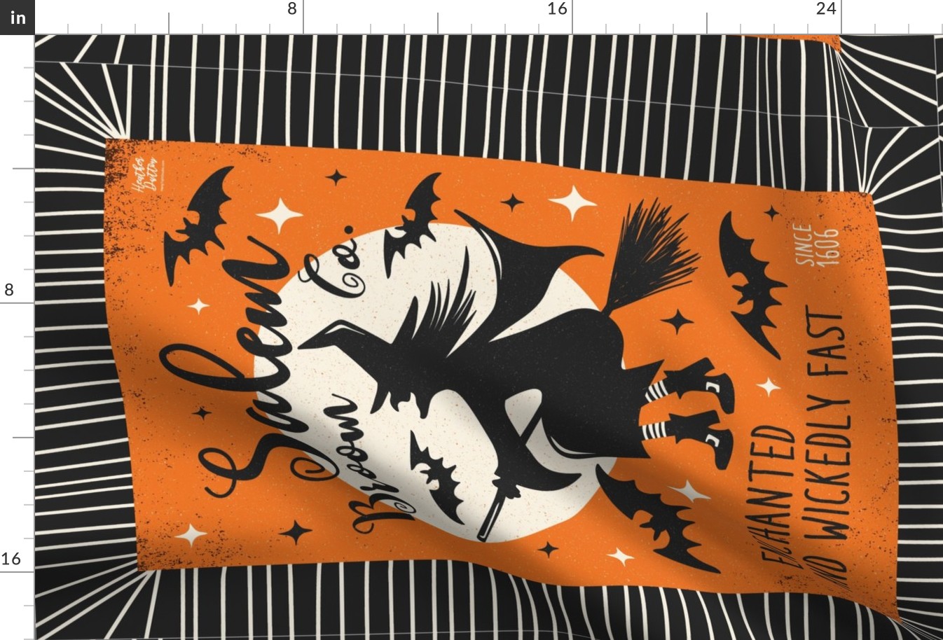 Salem Broom Co Vintage Halloween Tea Towel Wall Hanging Orange Black