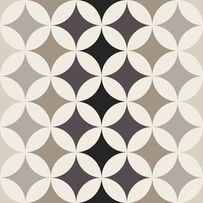 groovy circles - bone beige_ cloudy silver_ creamy white_ khaki brown_ purple brown_ raisin black - retro mod simple ombre geometric wallpaper