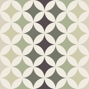 groovy circles - bone beige_ light sage green_ limed ash_ purple brown_ thistle green - retro mod simple geometric wallpaper