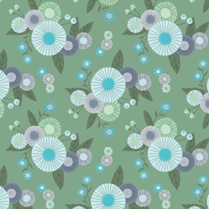 Noir Midcentury Modern Florals - Sage