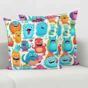 Monster Mirth: Friendly & Colorful Creatures on Light Background