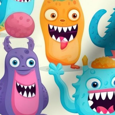 Monster Mirth: Friendly & Colorful Creatures on Light Background