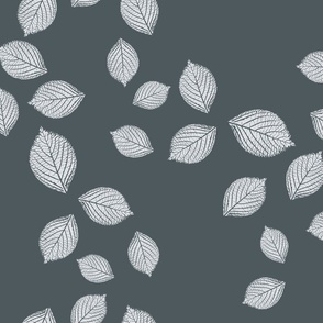 Hydrangea Leaves in Light Gray Tossed on Dark Gray Large Scale