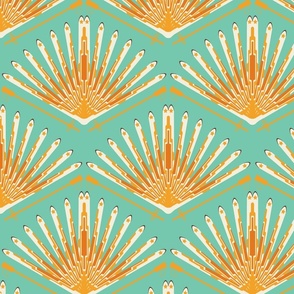 Retro ski art deco style orange on turquoise blue-Medium