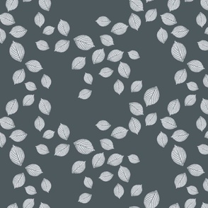 Hydrangea Leaves in Light Gray Tossed on Dark Gray Medium Scale