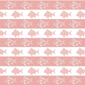 block print fish on a coral pink and white wide stripe