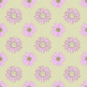 3 Inch Pink Daisy Flowers Scattered on Pastel Green
