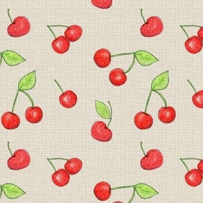 Cherries on Beige Linen