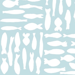 xl - Fish silhouettes in white checkered on light blue