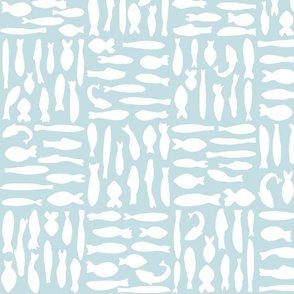 large - Fish silhouettes in white checkered on light blue