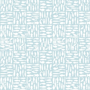 medium - Fish silhouettes in white checkered on light blue