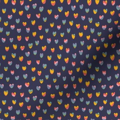 Modern Hand Drawn Wavy Rainbow Hearts on a Dark Purple Background - 6x6 inch Repeat  - Medium