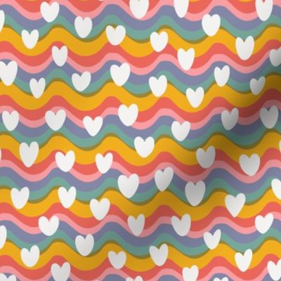 Modern White Hearts on a Colorful Wavy Rainbow Background - 12x12 inch repeat - Large