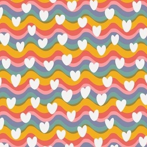 Modern White Hearts on a Colorful Wavy Rainbow Background - 12x12 inch repeat - Large