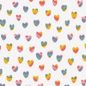 Hand Drawn Retro Wavy Rainbow Hearts on White - 12x12 inch repeat - Large