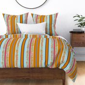 Striped fabric in the colors of goldenrod, blue, navy blue and red, large     