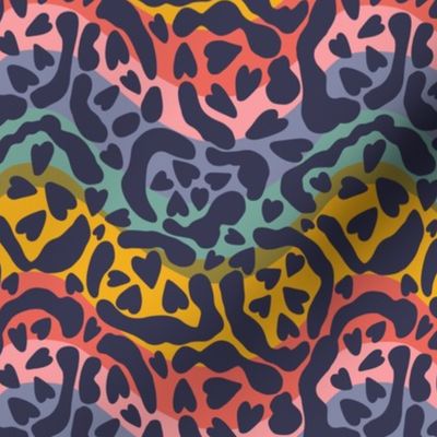 cheetah animal print on rainbow wavy background - 6x6 inch repeat - medium scale