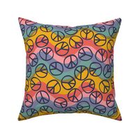 2 inch Peace Signs on a Groovy Wavy Rainbow Background - 12x12 inch repeat