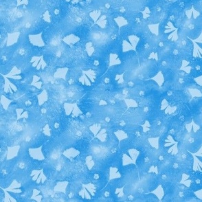 Ginkgo and Flower Sunprints on Shades of Bluebell