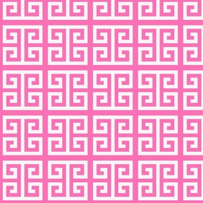 Greek Key in Hibiscus Pink and WHite