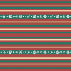 Horizontal red and green stripes with snowflakes 