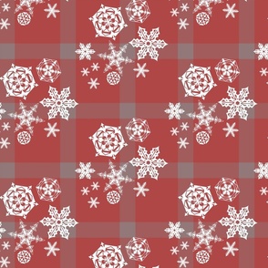 snowflakes on red plaid