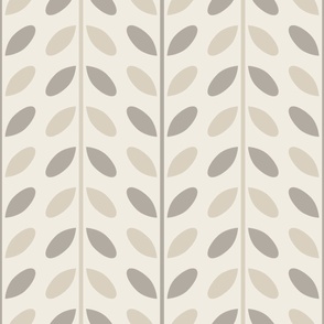 vertical vines with leaves - bone beige_ cloudy silver_ creamy white - simple geometric