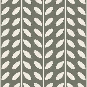 vertical vines with leaves - creamy white_ limed ash green 02 - simple JUMBO geometric