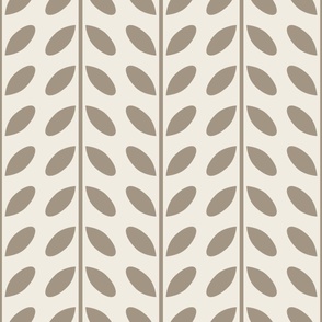 vertical vines with leaves - creamy white_ khaki brown - simple geometric