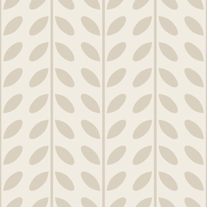 vertical vines with leaves - bone beige_ creamy white - simple geometric