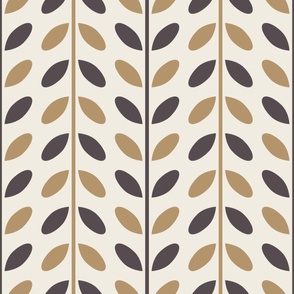 vertical vines with leaves - creamy white_ lion yellow_ purple brown - simple geometric