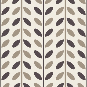 vertical vines with leaves - creamy white_ khaki brown_ purple brown - simple geometric
