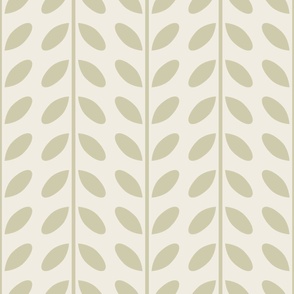 vertical vines with leaves - creamy white_ thistle green - simple geometric
