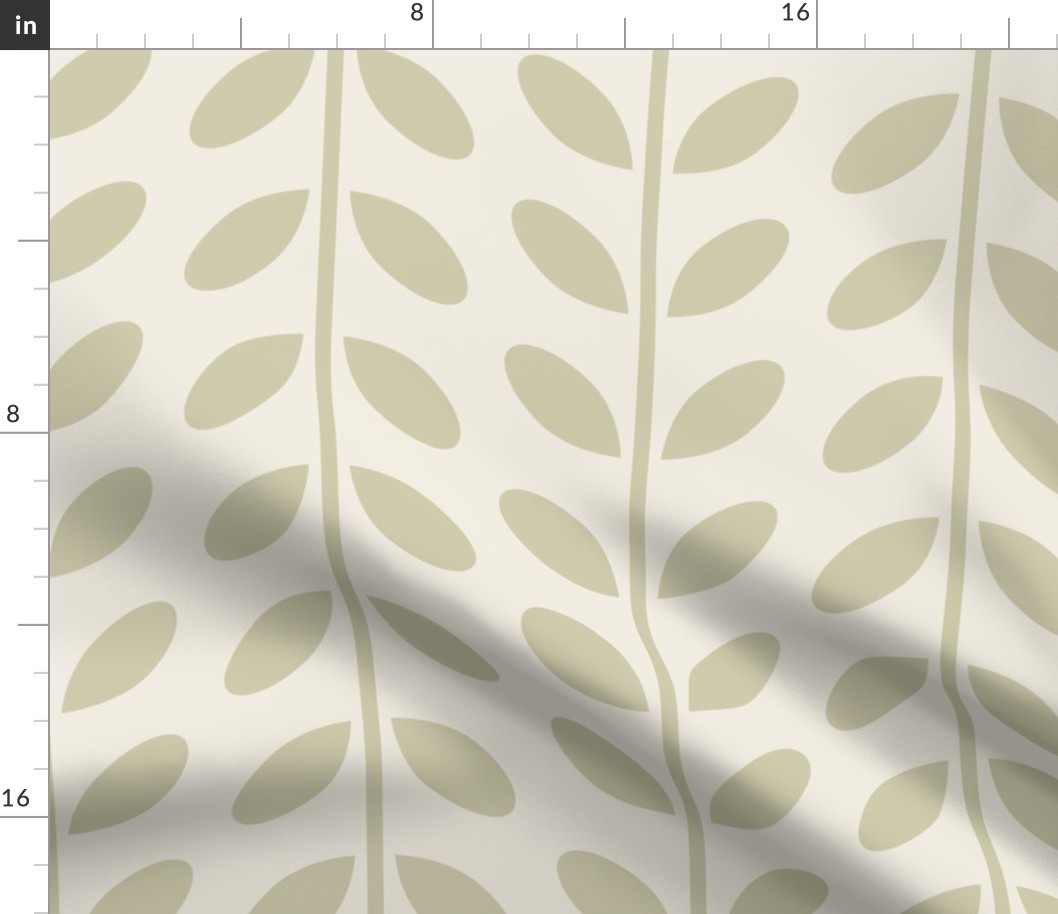 vertical vines with leaves - creamy white_ thistle green - simple geometric