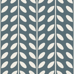 vertical vines with leaves - creamy white_ marble blue teal - simple geometric