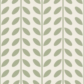 vertical vines with leaves - creamy white_ light sage green - simple geometric