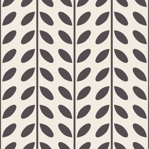vertical vines with leaves - creamy white_ purple brown - simple geometric