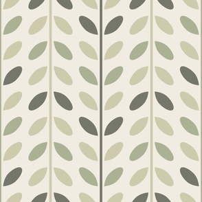 vertical vines with leaves - creamy white_ light sage green_ limed ash_ thistle green - simple geometric