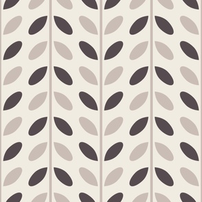 vertical vines with leaves - creamy white_ purple brown_ silver rust blush - simple geometric