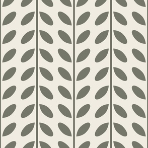 vertical vines with leaves - creamy white_ limed ash green - simple geometric
