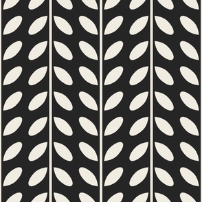 vertical vines with leaves - creamy white_ raisin black - simple geometric