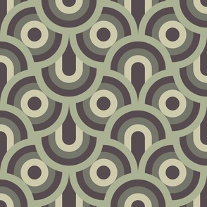 rainbows and circles - light sage green_ limed ash_ purple brown_ thistle green - groovy retro geometric