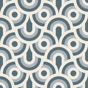 rainbows and circles - creamy white_ french grey_ marble blue - groovy retro geometric