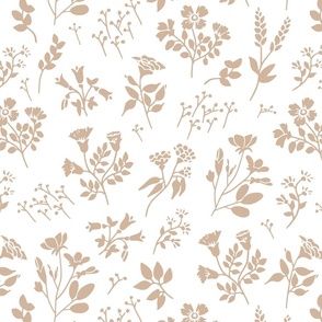 Mid scale, beige and white, petite floral silhouette design