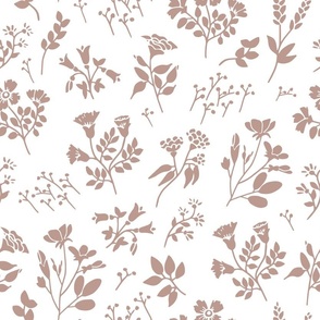 Medium scale, taupe and white, petite floral silhouette design