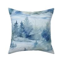Enchanting Forest Retreat Rural Watercolor Landscape In Shades Of Blue Large Scale